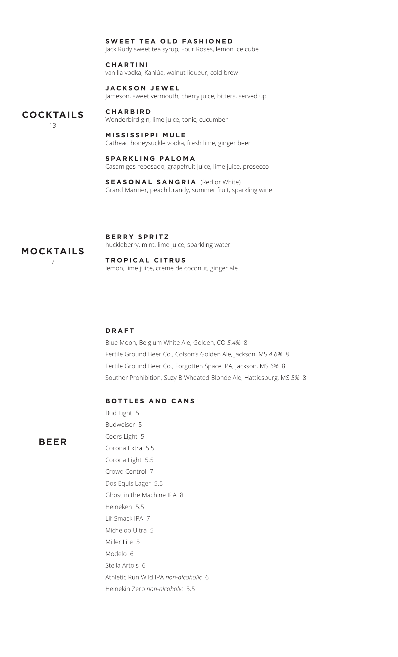 View our PDF menu for items